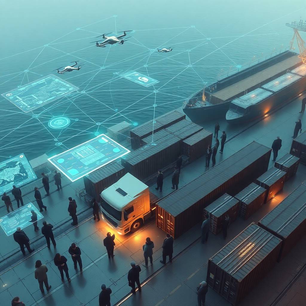 Digital Freight Technologies illustration of smart shipping hub with global logistics tools