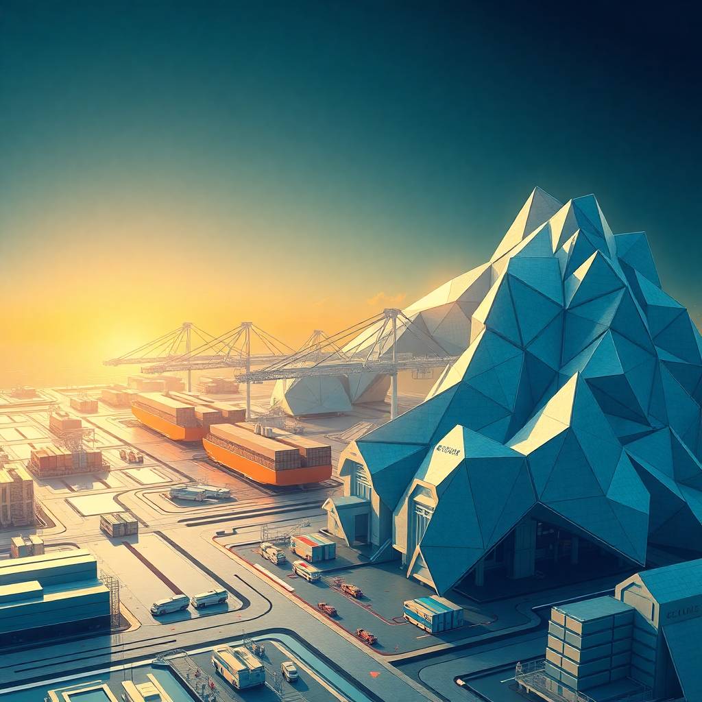 Digital Freight Technologies illustration of smart shipping hub with global logistics tools