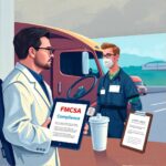FMCSA compliance update displayed on a tablet during a roadside medical screening, illustrating Drug & Alcohol Testing Updates.