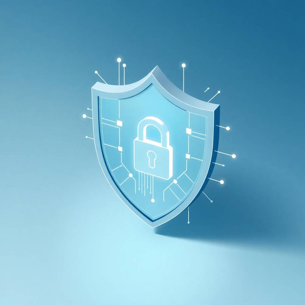 3D illustration of a digital shield and lock representing the Dynamic305 privacy policy and secure data architecture.