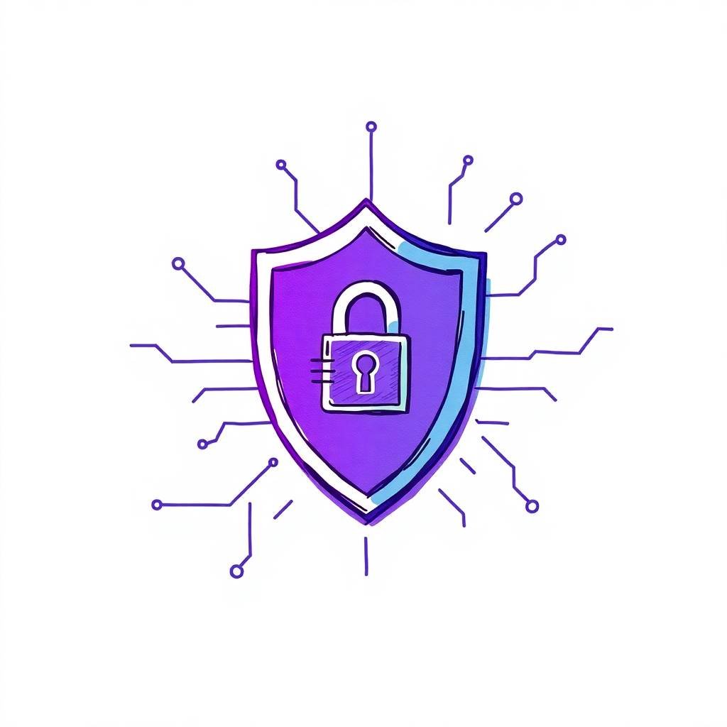 Hand-drawn digital shield with a lock representing the Dynamic305 privacy policy and secure data protection.