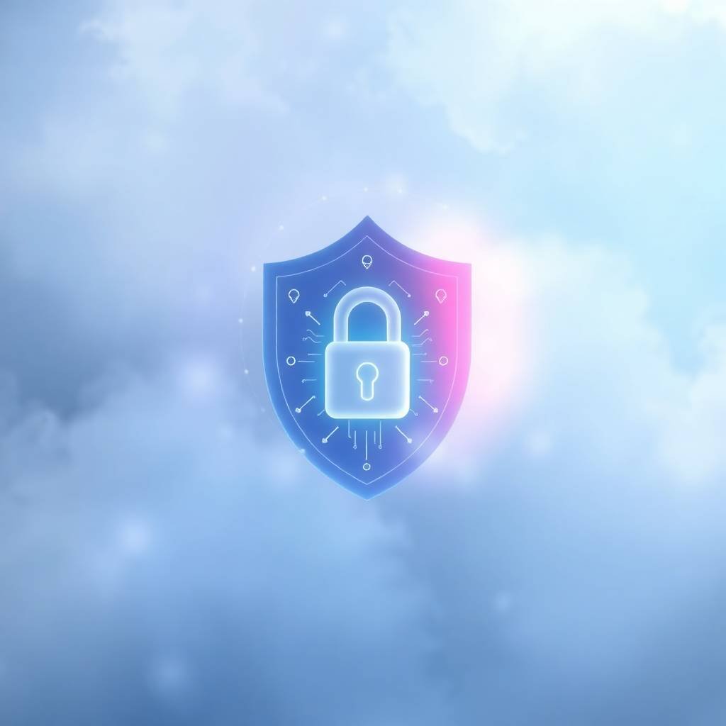 Glowing digital shield with a lock floating in a cloud background representing the Dynamic305 privacy policy.