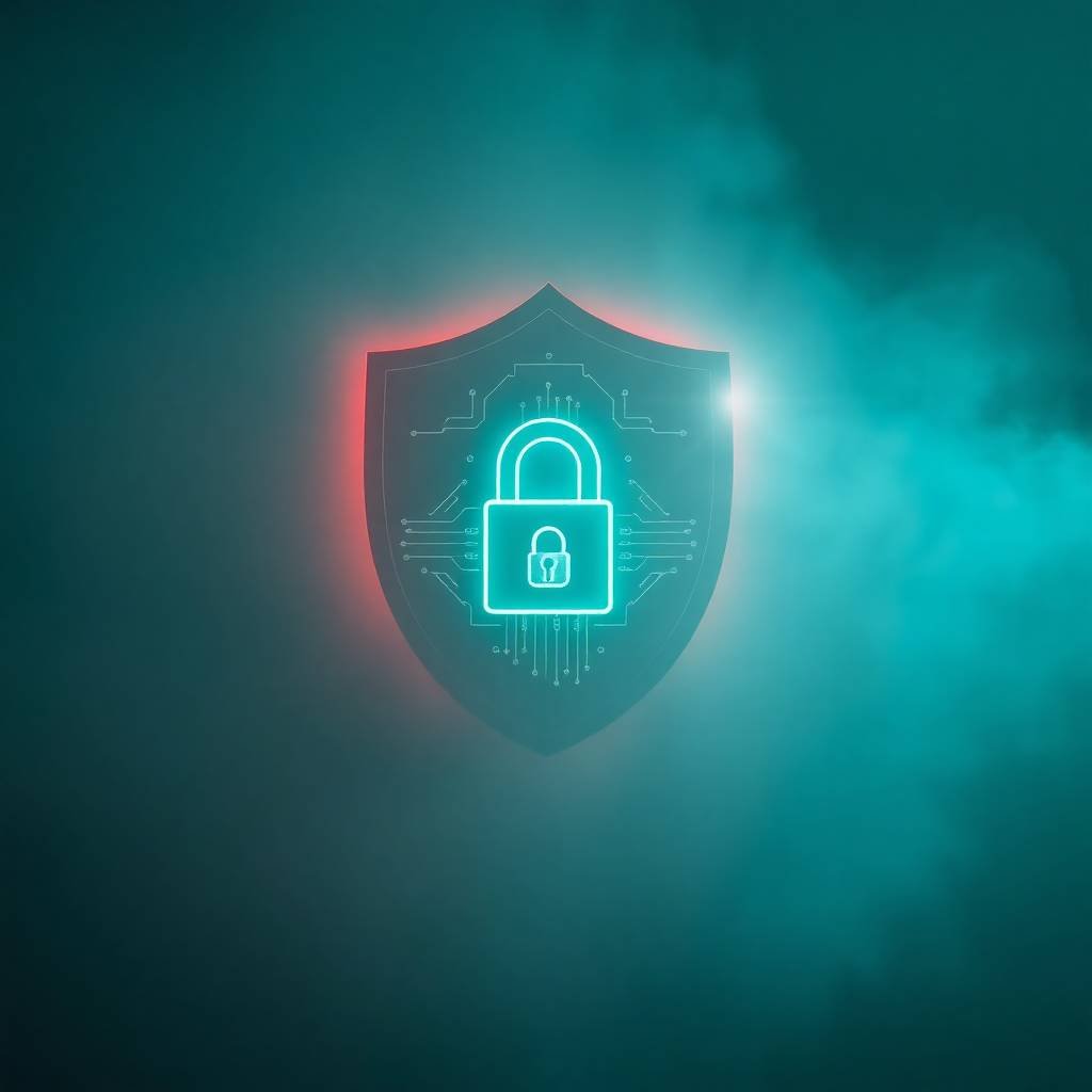 A glowing digital lock on a shield symbolizing data protection and the Dynamic305 privacy policy.