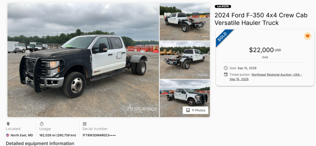 Ford F-350 4x4 modelo 2024 vendida en subasta por $22,000 en Ritchie Bros.